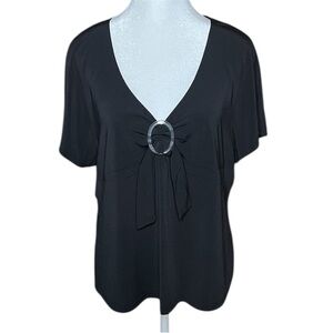 Cato Black Blouse with Ring Accent